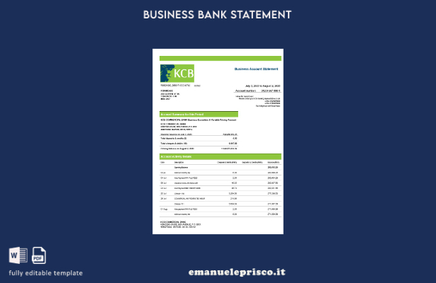 stile verificato Modello di estratto conto aziendale Kenya Commercial Bnak Model